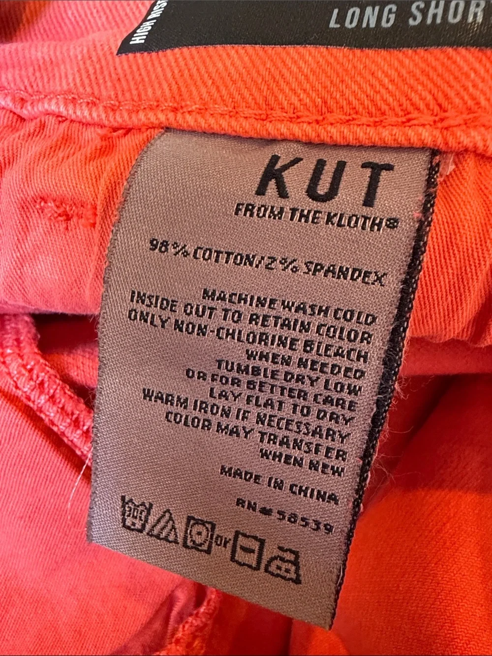 Kut From the Kloth Women's Jane High Rise Long Short Tangerine Color Size 4 NWT
